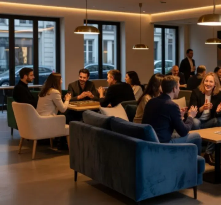 Vue d\'ensemble de l\'ambiance moderne et conviviale de JOY