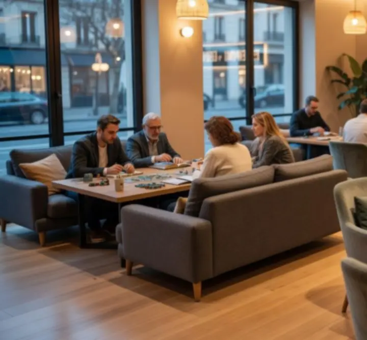 Espace convivial et moderne de JOY dédié aux jeux sociaux et stratégiques.