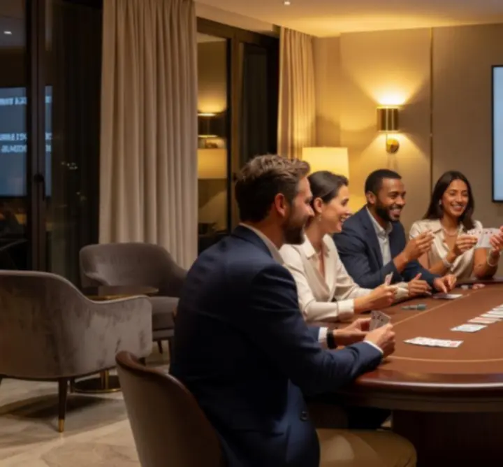 Calendrier stylisé et ambiance de soirée de jeux en intérieur